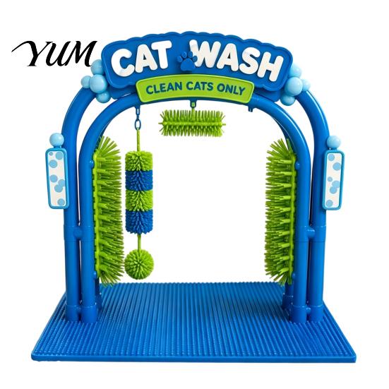 Katzen Kratzbaum Wasch- und PflegeStation, Selbstpflegebürste, Design für Kätzchen im Auto, Weiche Reibbürsten, Massager Kratzer für Wohnungskatzen Haustier 1 Set green