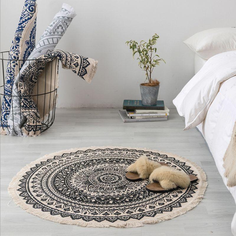 Morocco Round Rug Boho Tassel Cotton Fabric Carpet Mat Door Blanket Living Room Home Office Decoration top sale