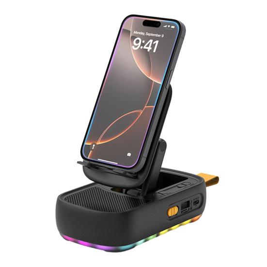 

Подставка для сотового телефона с Bluetooth-совместимым динамиком, светодиодной подсветкой, складная вращающаяся настольная подставка, беспроводной динамик с картой памяти TF для планшетов Samsung чёрный