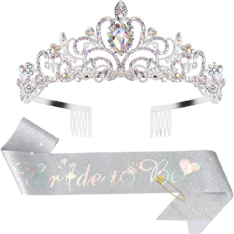 Bride To Be Set Bridal Sash Headband Rhinestones Studded Crown Photo Props