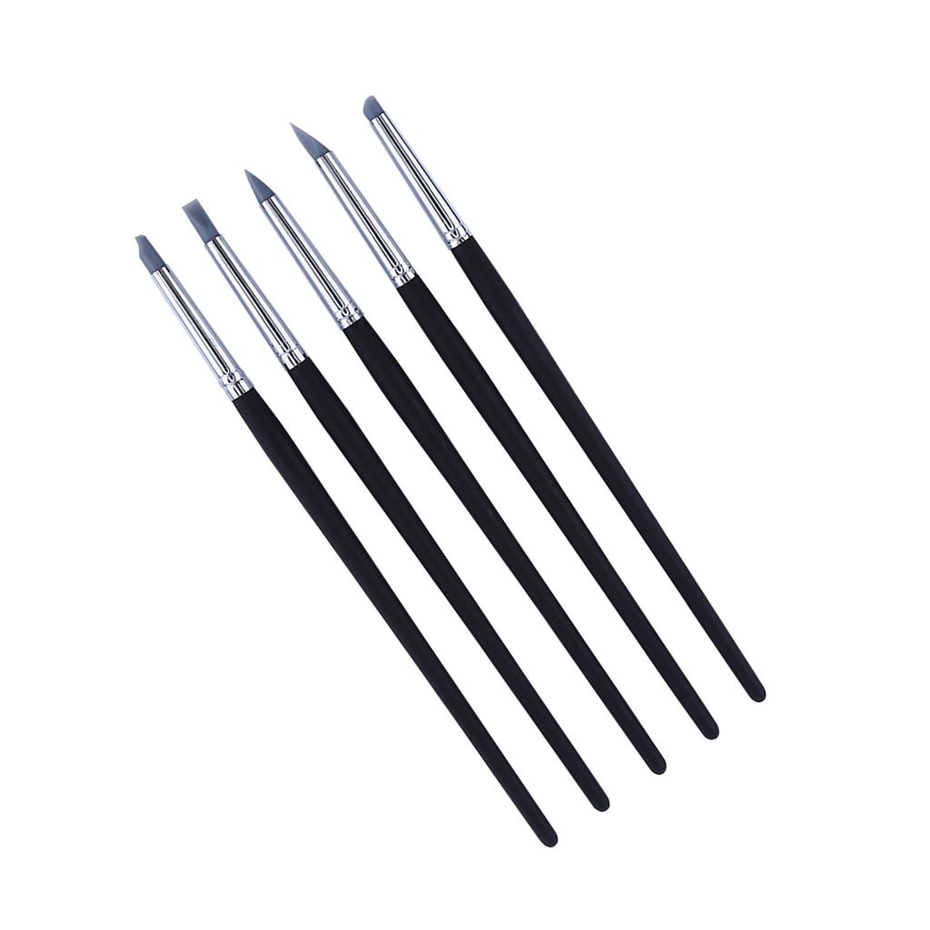5pcs Flexible Silicone Wax Clay Sculpting Carving Pottery Making Tool Pen With Wood Handles