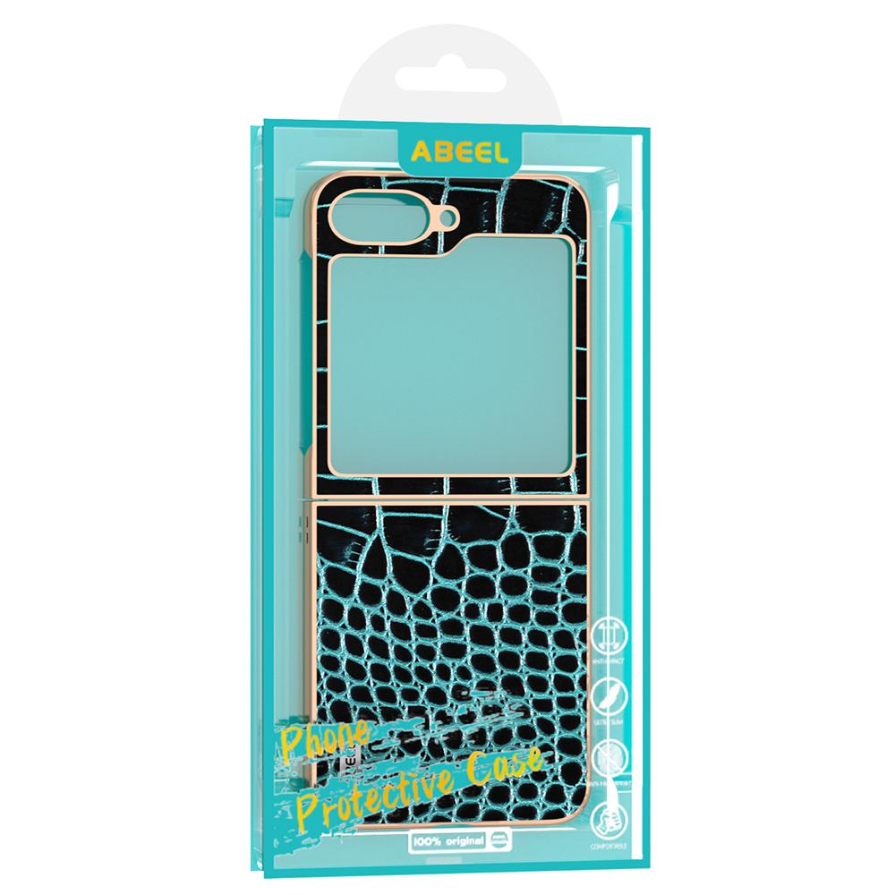 ABEEL For Samsung Galaxy Z Flip7 FE 5G/Z Flip6 5G Case Electroplating Edge Crocodile Texture Genuine Cow Leather Back Cover
