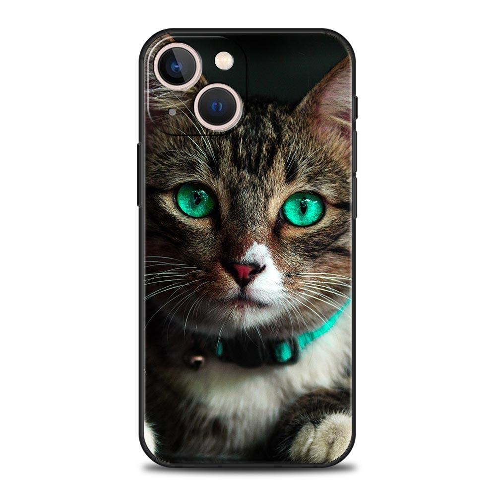 Tecknad Söt Katt Mjukt Silikon Telefonfodral För iPhone 11 12 13 15 14 Pro Max X XR XS 7 8 Plus SE 2020 Lyxigt Svart Fodral Funda