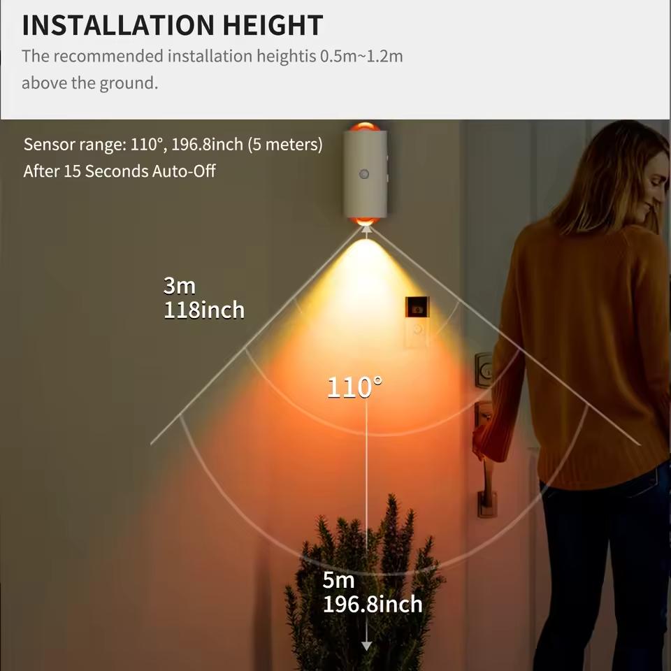 LED Motion Sensor Wall Lamp Wall Lights RGB Warmlight Home Decoration Light Up and Down Night Light Rechargeable for Stair Porch