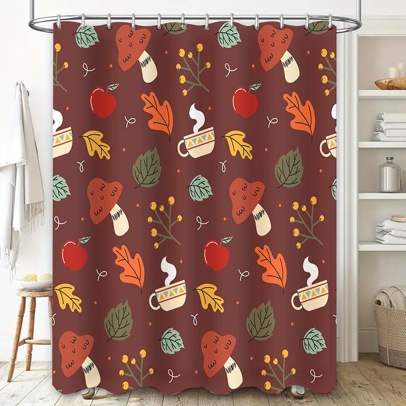 Colorful autumn leaves shower curtain decor bathroom accessory waterproof liner floral pattern home textile design art wall hang