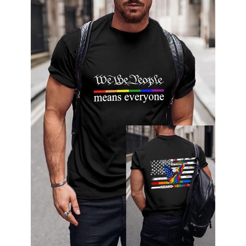 Summer Mens Casual Short Sleeve Tshirt Round Neck Band Pride Month Printed Black Tee