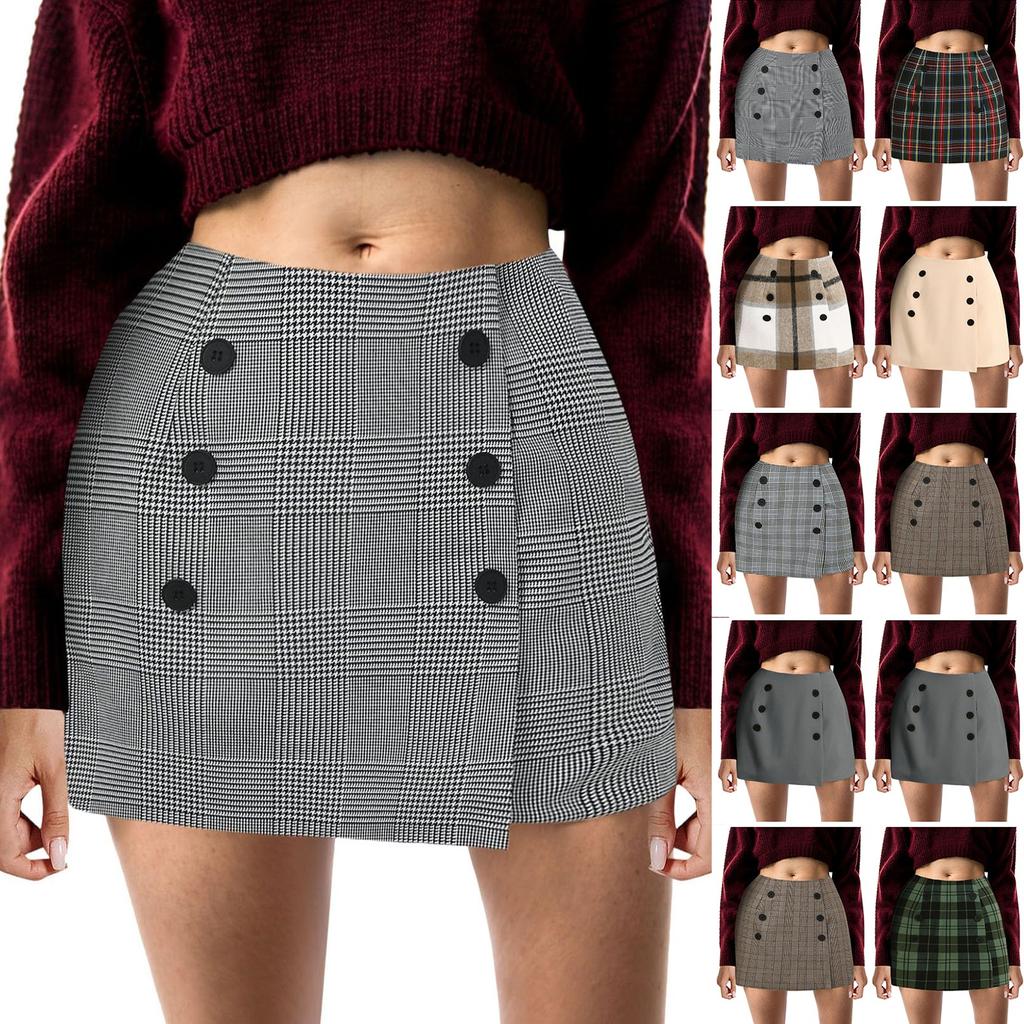 Fashion Women Short Skirt High Waist Buttons Short Open Fork Skirt