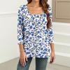 Women's T Shirt Tee Print 3/4 Sleeve Daily Weekend Fashion Basic Square Neck  Regular Top