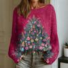 Women's Fashion Round Neck Long Sleeve Christmas Print Casual Pullover Sweater Top