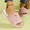Casual Open Toe Plush Shoes, Plush Cotton Slippers Butterfly Decoration Comfortable Indoor Home Slippers