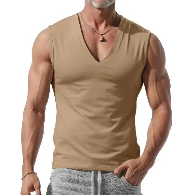 Yaz Düz Renk Erkek Bol Kesim V Yaka Günlük Spor Atlet