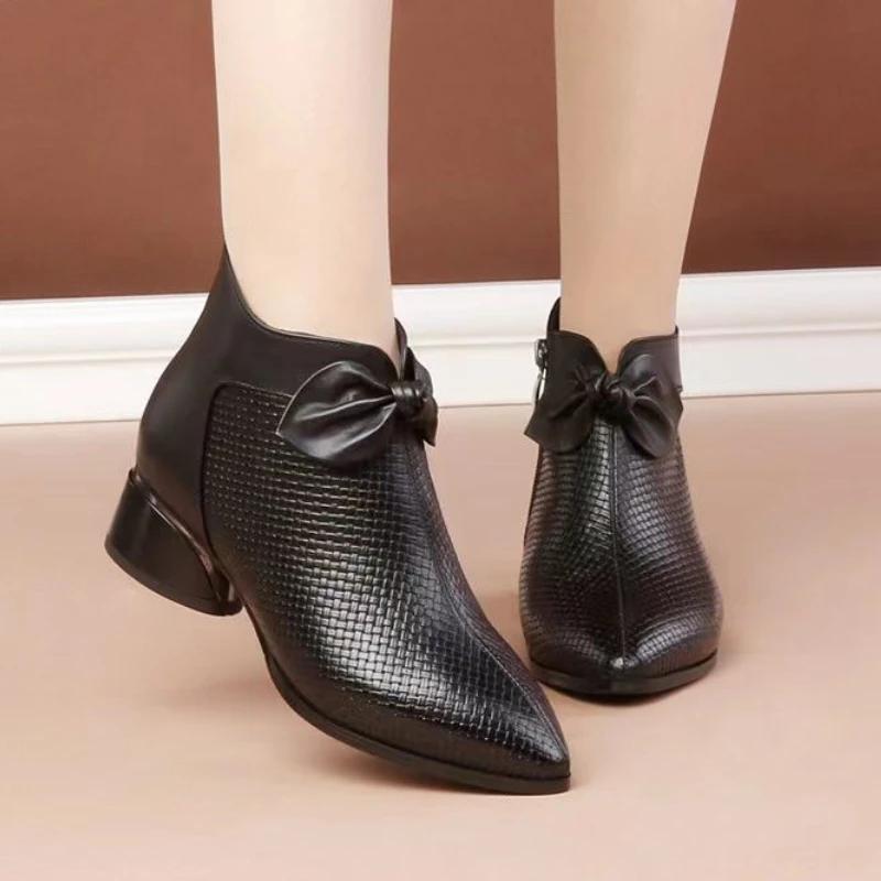 Woman Pumps Ladies Fashion Pointed Toe Chunky Heels Women Dress Office Shoes Ankle Boots Wedding Shoes Bride Zaptos Mujer