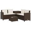 L Shaped Garden Sofa with Table and Cushions Brown Poly Rattan