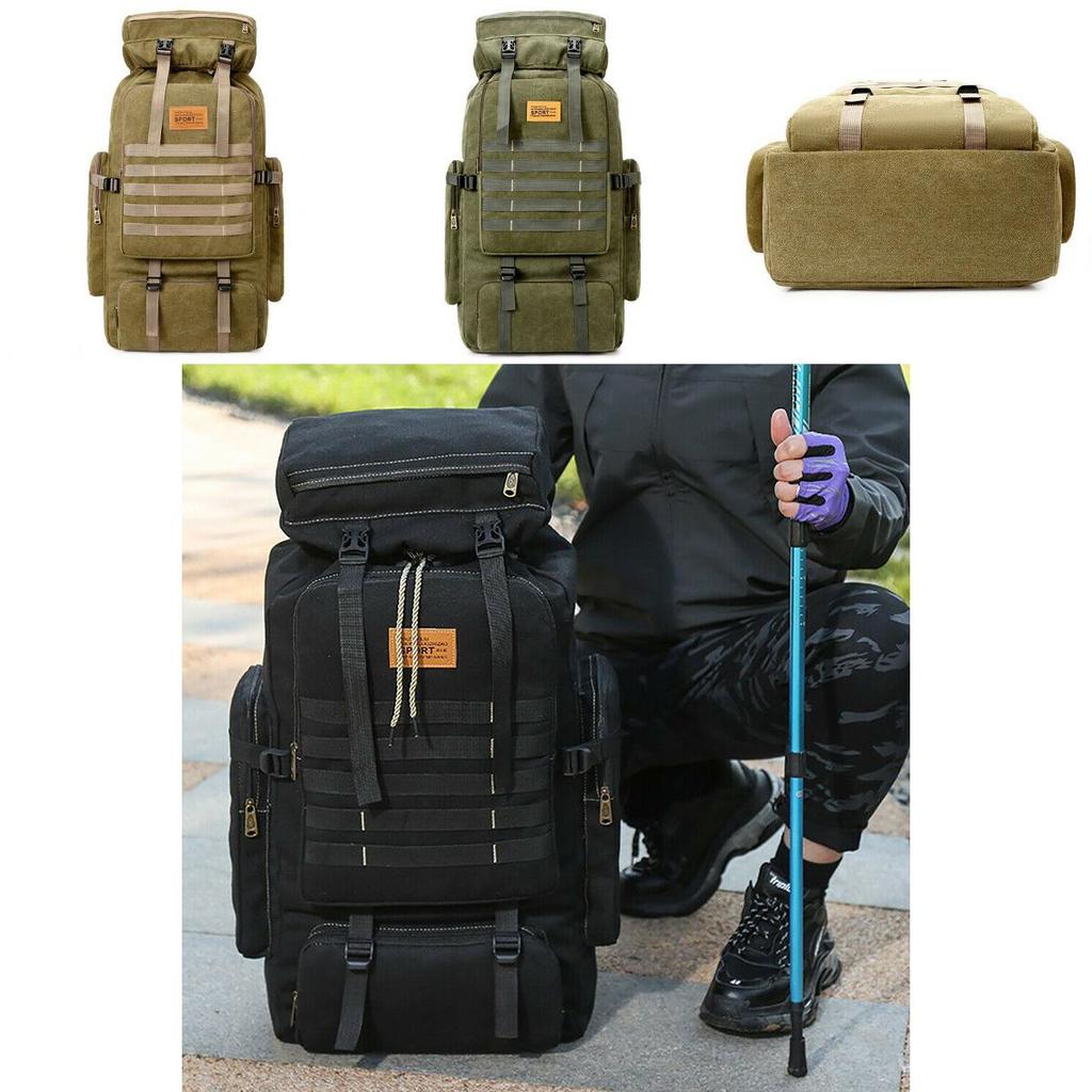 80l Tactical Canvas Backpack For Camping And Hiking With Scratchresistant Material And Multipocket Design