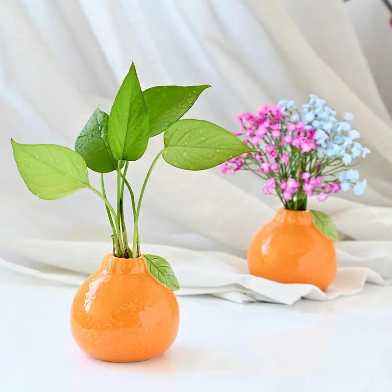 Newcomer 2.4 Ceramic Orange Vase for Hydroponic Green Radish – Decorative Flower Pot Ornament