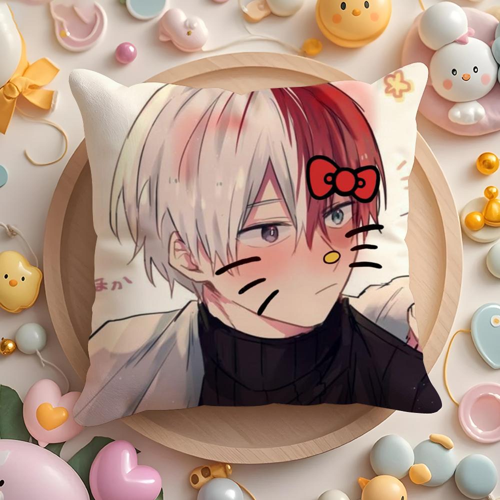 Kawaii SShoto TTodoroki Chibi Cushion Cover Plush Fabric Soft DoubleSided Printed Sofa Warm Winter Home Gift Pillow Cover