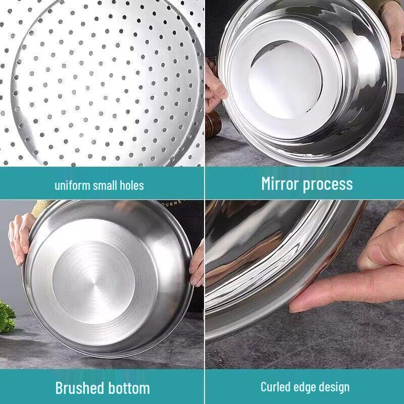 Stainless Steel Kitchen Basin: Seasoning Jar, Mixing Bowl, Oil Bowl, Soup Bowl, Vegetable Washer, Deep Basin, Colander Combo