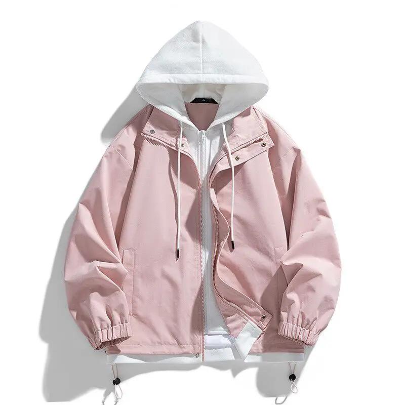 Spring Autumn New Fashion Hooded Jacket Men Hong Kong Style Patchwork Jackets Male Fake Two Pieces Casual Coat Hoodies Outerwear