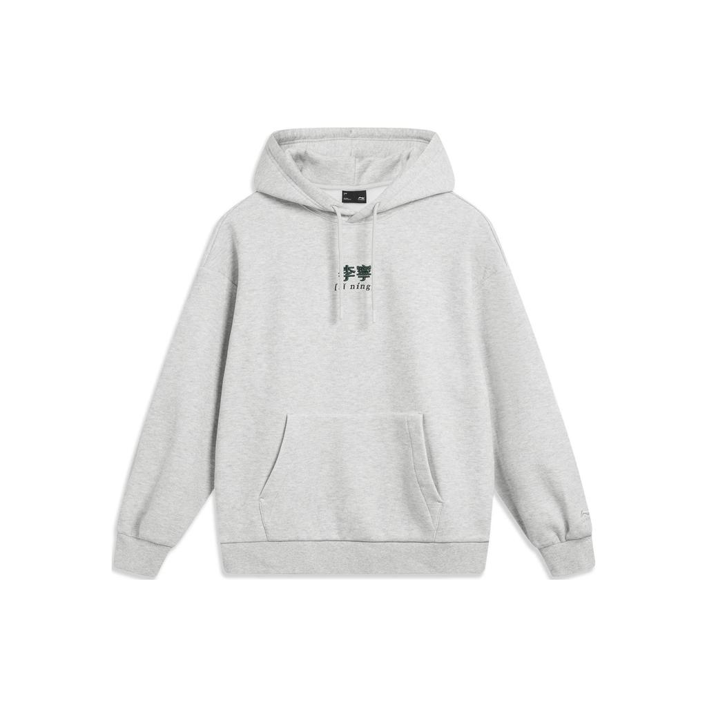Li-Ning Embroidered Logo Loose Fleece Hoodie Unisex hoodies Floral-Gray Deep-Antarctic-Gray AWDTB61-6