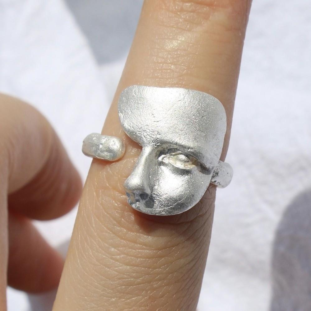 Adjustable Mystical Masked Face Ring Metal Silver Color Goth Style Ring Open Rings  Evening Dinner