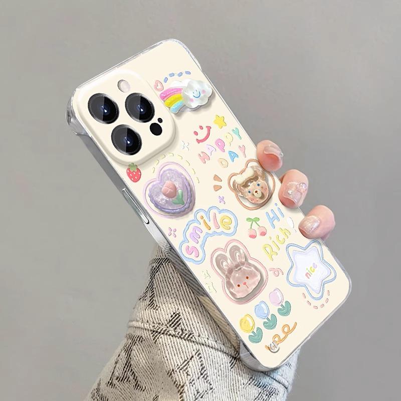 Pigment Rabbit Doll Invisible Bracket Suitable for Apple 16 Mobile Phone Case 15 Cute Frameless 14 High-end 13 Ultra-thin