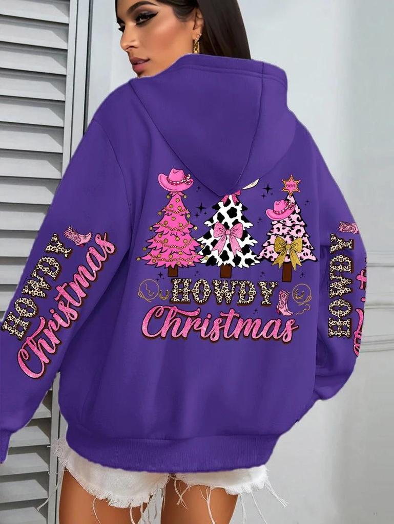 Merry Christmas Tree Print Women's Hip Hop Hoodie - Autumn/Winter Edition