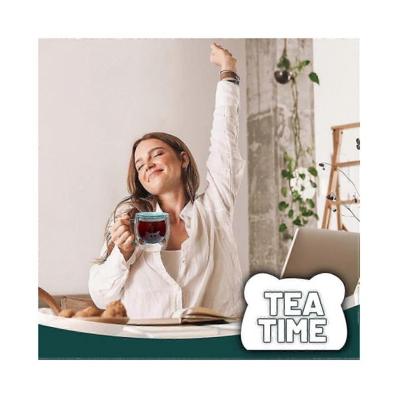 Cute Bear Tea Cup Double Wall Glass Milk Coffee Bear Mug with Handle Insulated Espresso Beer Cup Cute Birthday Present for Women Men Valentine's Day