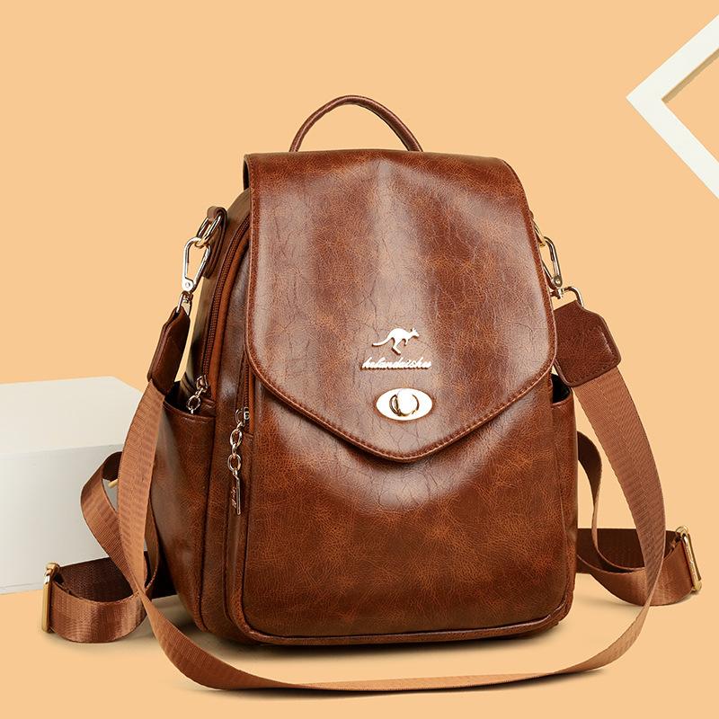 Schoolbag Brand Backpack Women's 1011 New Fashion Korean Version Large Capacity Travel Versatile Soft Cowhide Women's Backpack