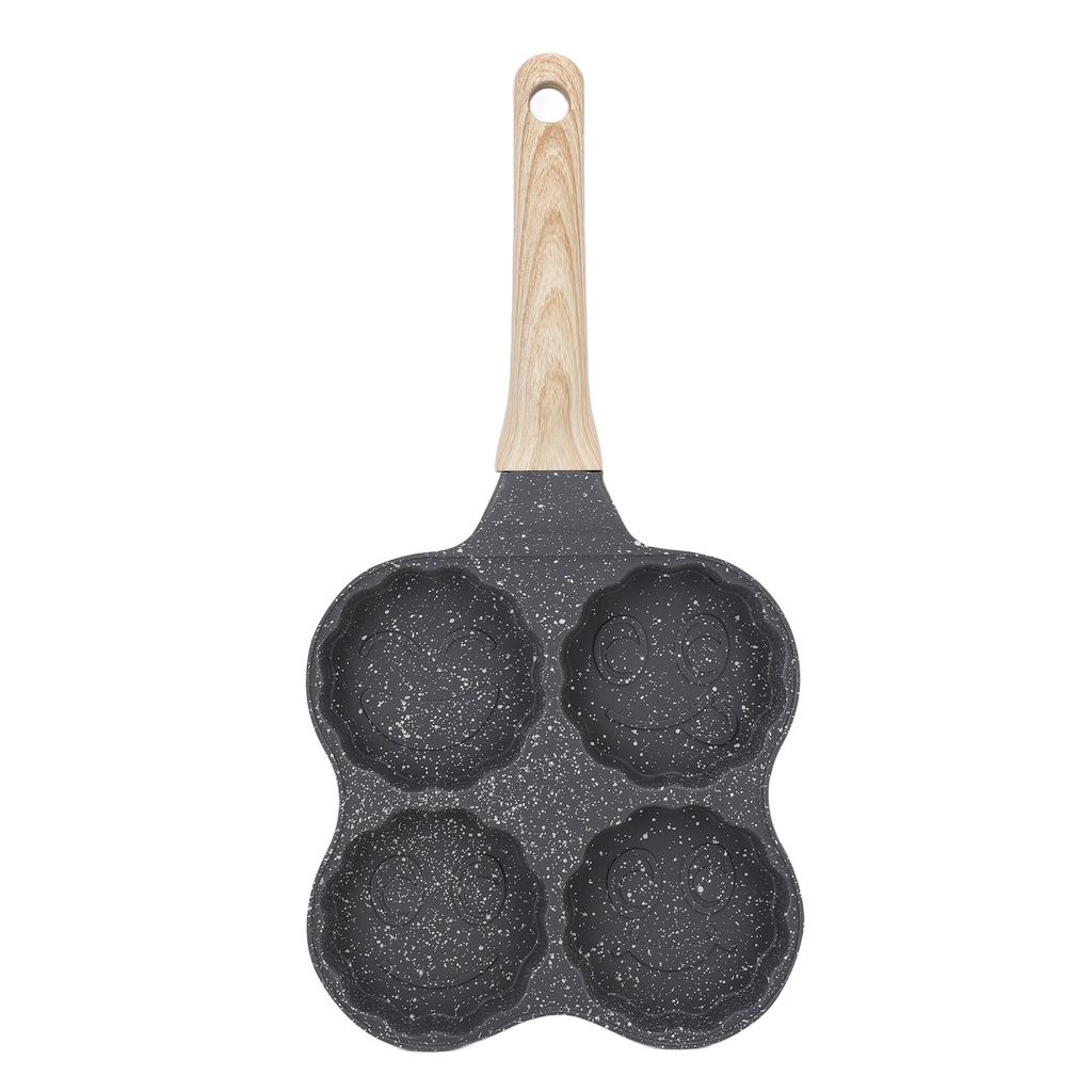 Aluminiowa 4-filiżankowa patelnia do smażenia jajek Patelnia do gotowania jajek z nieprzywierającą powłoką Patelnia do naleśników Łatwa do czyszczenia Drewniana rączka Na kuchenkę gazową Indukcyjną