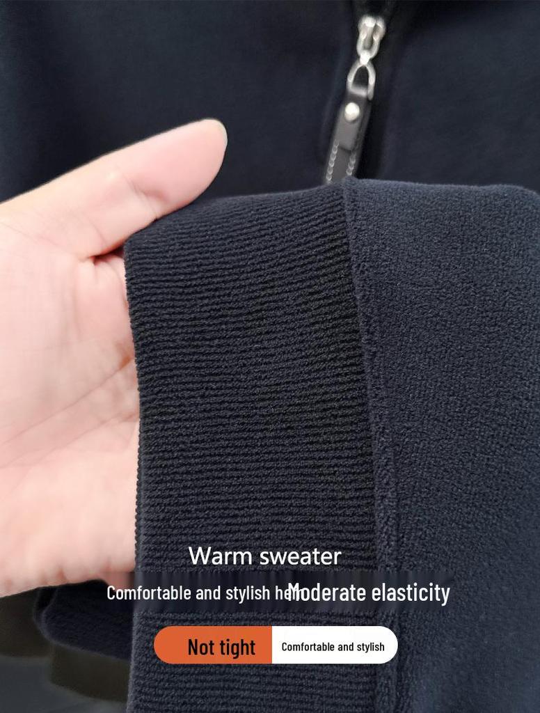 Herren Stickerei Wolle Plüsch Halbreißverschluss Hoodie - Verdicktes Herbst/Winter Basisschicht Oberteil