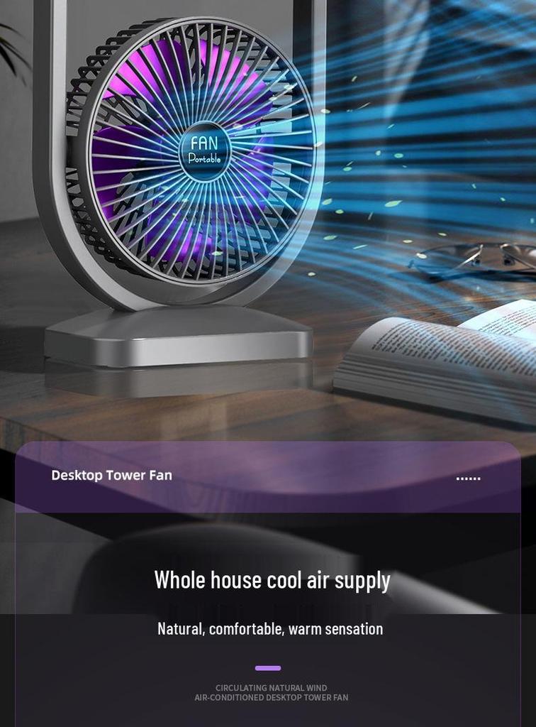 USB Rechargeable Dual-Head Silent Desktop Fan for Home and Office