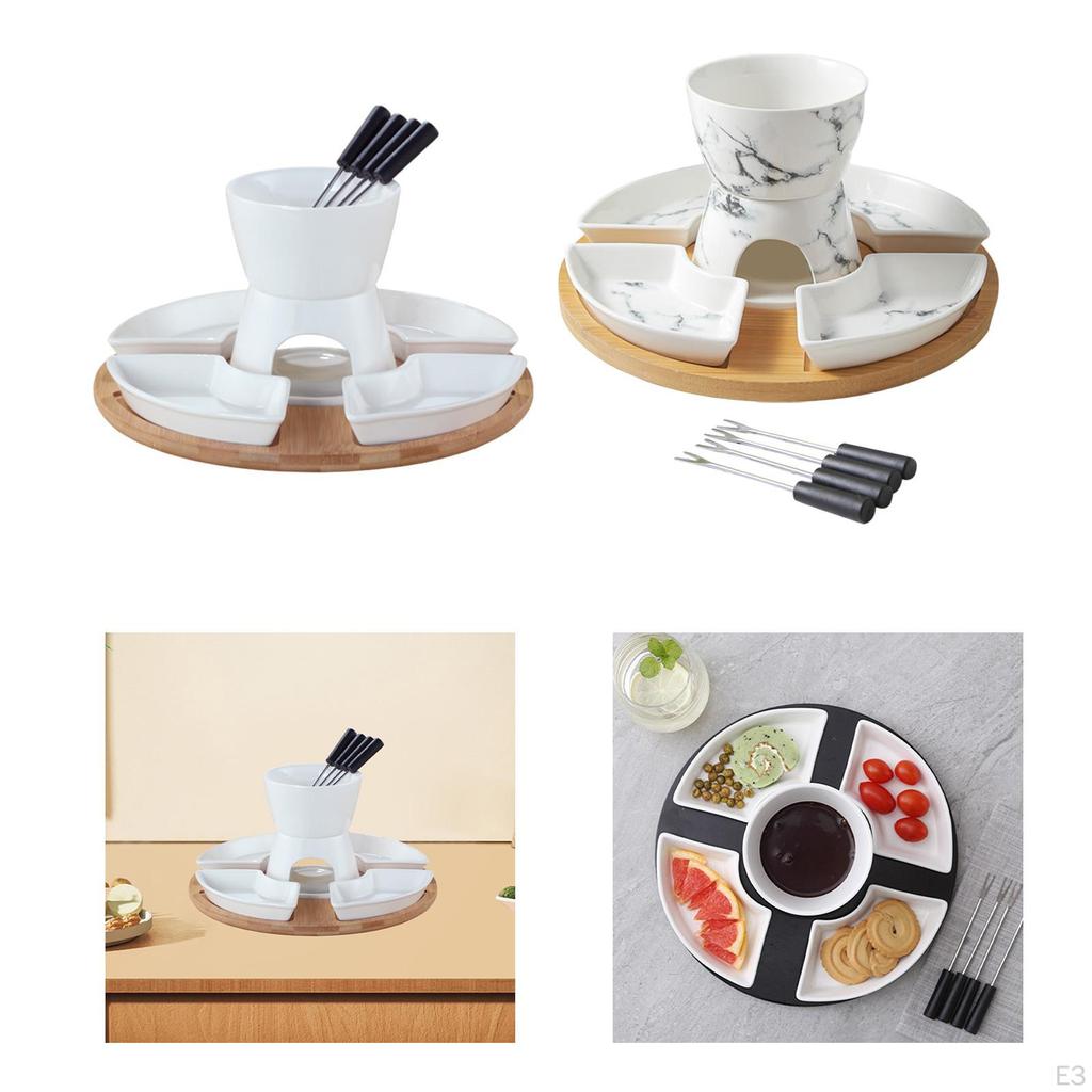 Bamboo Tray Included Fondue Set for Cheese and Chocolate