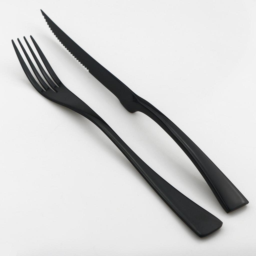 JANKNG 24Pcs 18/10 Stainless Steel Dinnerware Set Black Dinner Silverware Spoon Fork Knife Cutlery Tableware Set Flatware Set
