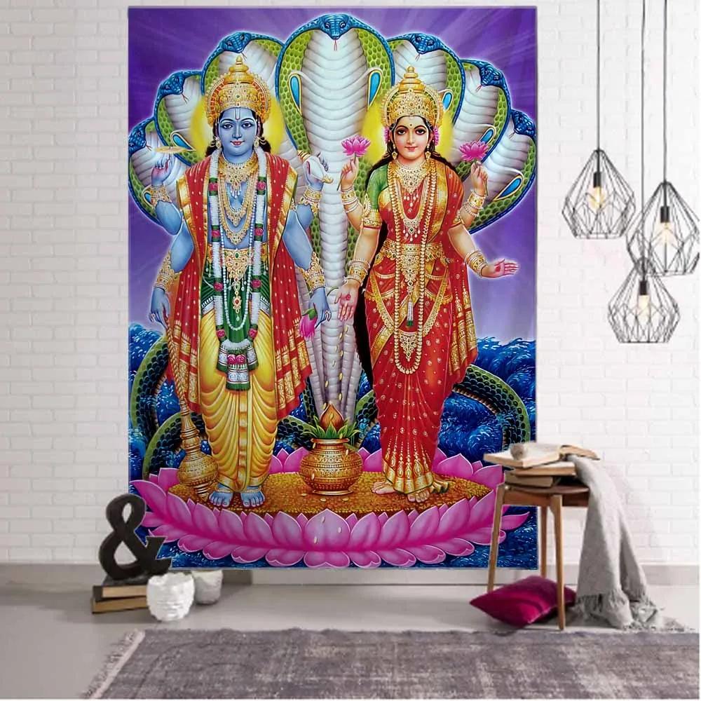 Lakshmi Deity Tapestry 2D Flat Print Prosperous Home Decor Bedroom Living Room Tapestry Charming Functional Sacred Lively Hindu