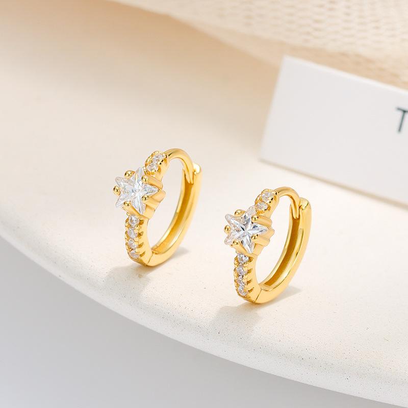 S925 Sterling Silver Inlaid Zircon Star Earrings Light Luxury Fashionable Electroplated K Gold Wedding Party Earrings