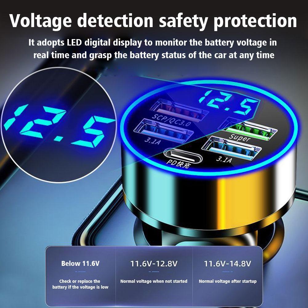 4 Port USB Car Charger Type C PD 150W Fast Charging Adapter Fast Charging For iPhone Xiaomi Huawei Mobile Phone Charger Adapter