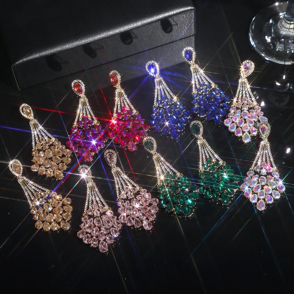 Bright Rhinestone Stud Earrings – Colorful, Bold European & American Style for Women