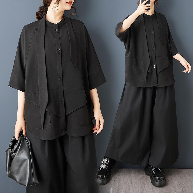 Summer 2026 Dark Style Versatile Casual Plus Size Women's Shirt - Loose, Slimming, Fashionable Top
