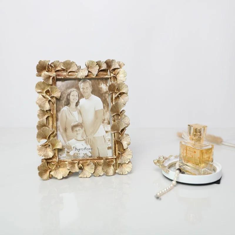 6 Zoll Europäischer Goldener Ginkgoblatt Harz Fotorahmen Kreative Hochzeitsgarn Dekoration Ornamente