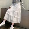 Women's Princess-Style White Lace Midi Skirt - A-line, Tiered, Flared, Spring/Summer Design