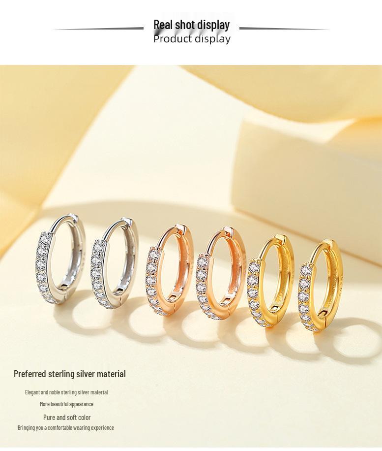Korean Style S925 Sterling Silver Circle Earrings with Zircon Inlay – Women's Simple Studs