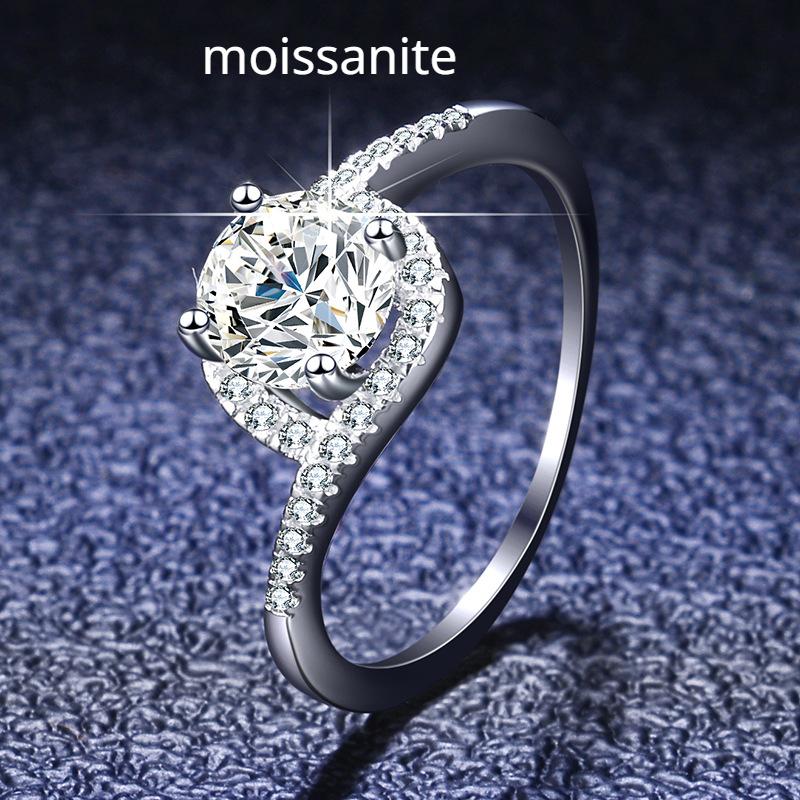 D Color Moissanite Ring Fashion Women's S925 Sterling Silver Ring Classic 1 Carat Silver Ring Wedding Ring Proposal Diamond Ring Gift for Girlfriend