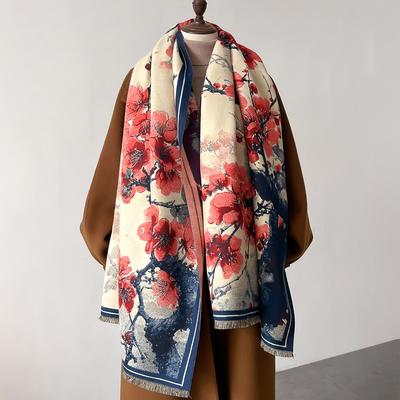 Écharpe d'hiver épaisse et chaude pour femmes, design de luxe double face en cachemire, écharpes à imprimé floral vintage, châle, couverture, mantille, écharpe