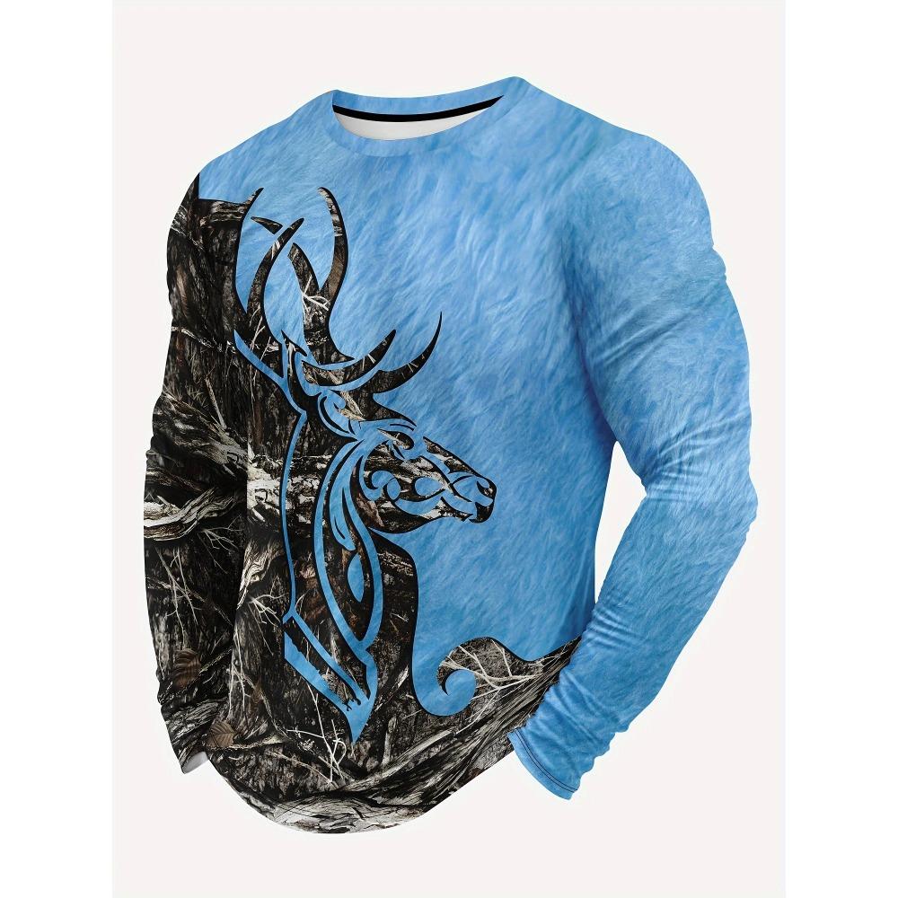 Minimalist Gradient 3D Digital Printed Men's Casual and Comfortable Round Neck Long Sleeved T-shirt