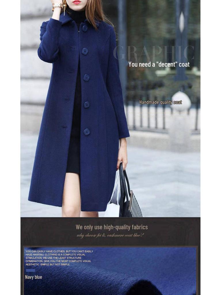 Women's British-Style Slim Fit Woolen Coat, Medium Length