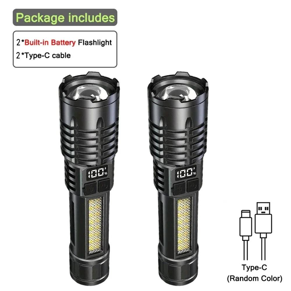 High Power Rechargeable Led Flashlight Very Strong Led Flashlight With Built-in Battery Torch For Outdoor Camping Hiking Fishing