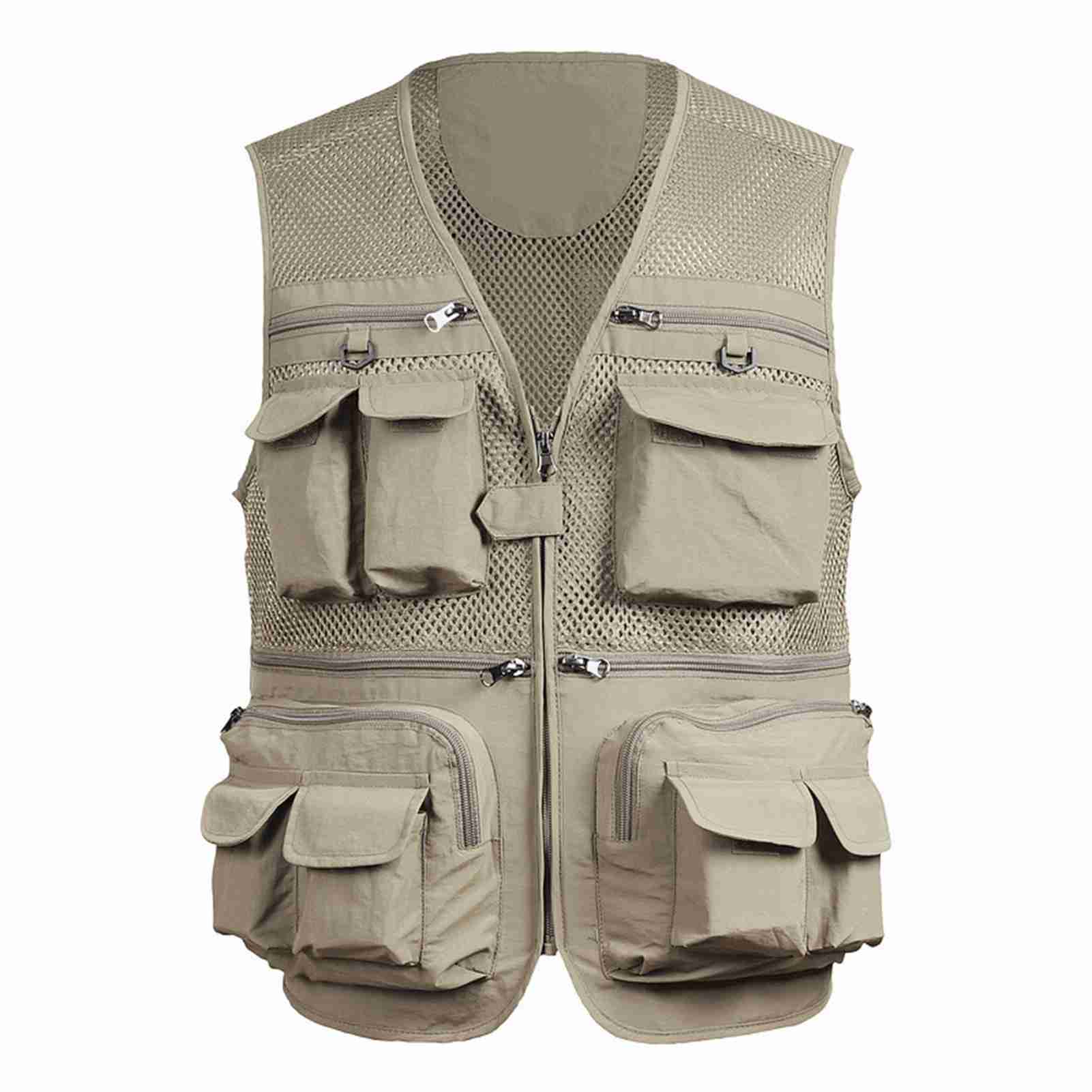 

Fishing Vest Breathable Fishing Travel Mesh Vest with Zipper Pockets Summer Work Vest for Outdoor Activities XL хаки