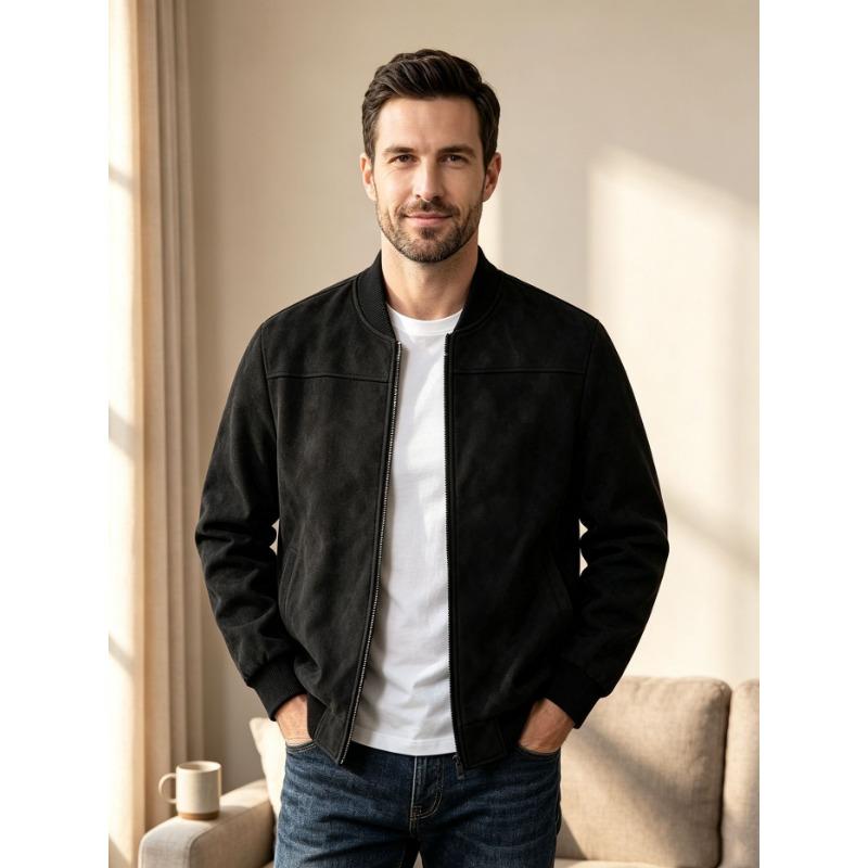 Men S Casual Autumn Winter Large Size Suede Bomber Jacket Long Sleeve Coat