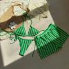 Sexy Green Orange Striped Bikini Set Women Halter Push Up High Waist Panties 3 Piece Swimsuit 2026 Summer Bathing Suit Swimwear