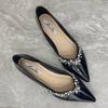 Temperament pointed patent leather rhinestone single shoes women's summer flat-soled shoes inner height increase gentle shallow soft-soled shoes